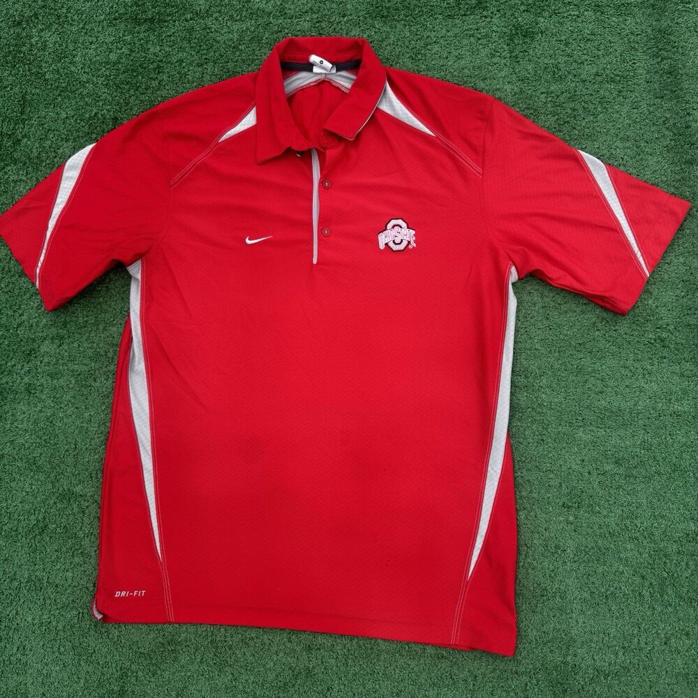 Nike Dri-Fit Ohio State Polo Shirt Mens Medium Red OSU Golf Shirt READ
